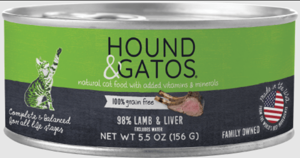 Hound & Gatos Lamb & Lamb Liver Recipe Canned Food for Cats – 5.5oz